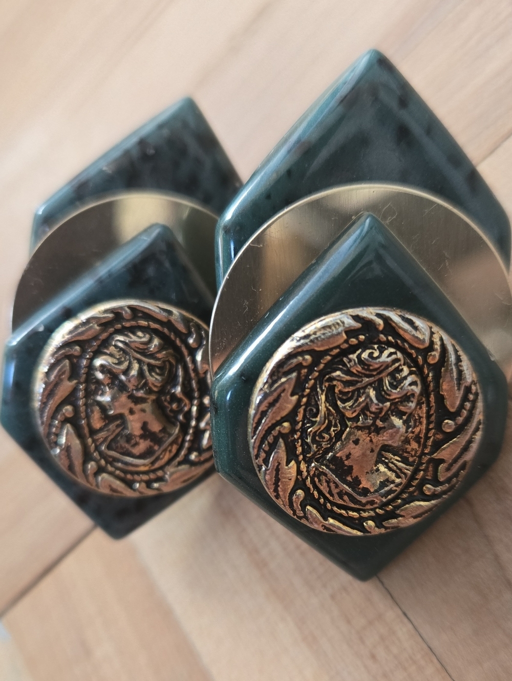 Green and Gold Cameo Statement Earrings - Women Jewelry Earrings